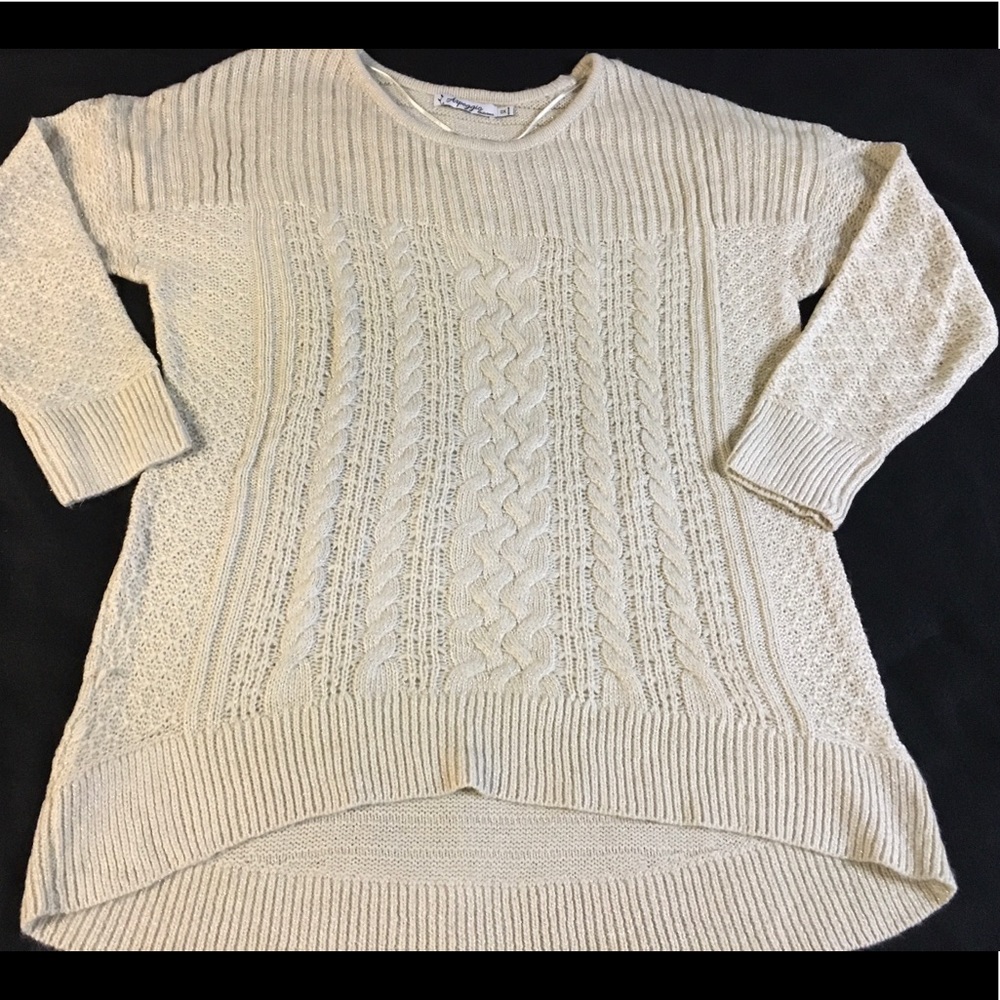 Arpeggio Loose Cable Knit High Low Hem Sweater 0X